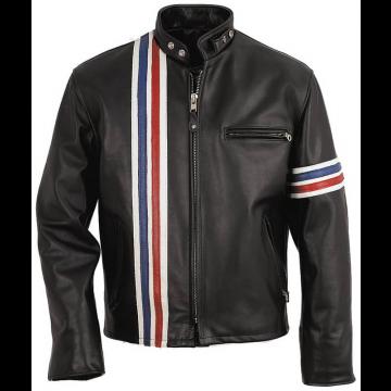 Leather Jacket With White Stripes